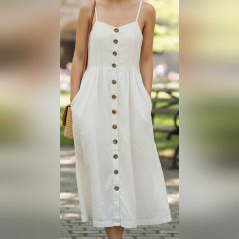 Cooperative Cream Button-Front Midi Dress